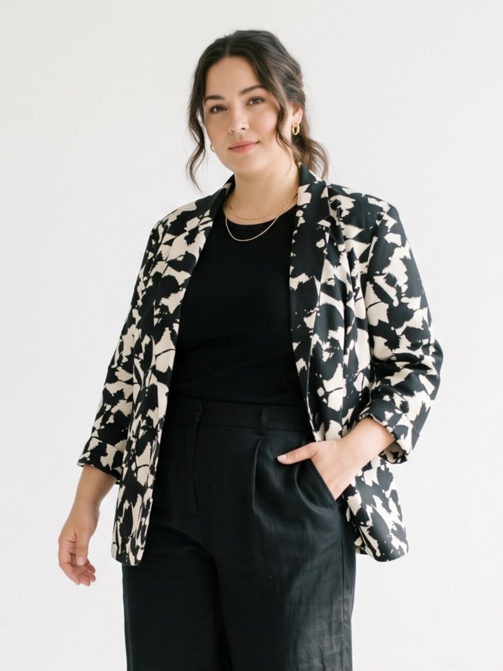 Coldwater Creek Jacket Black White Abstract Office Casual 20/22